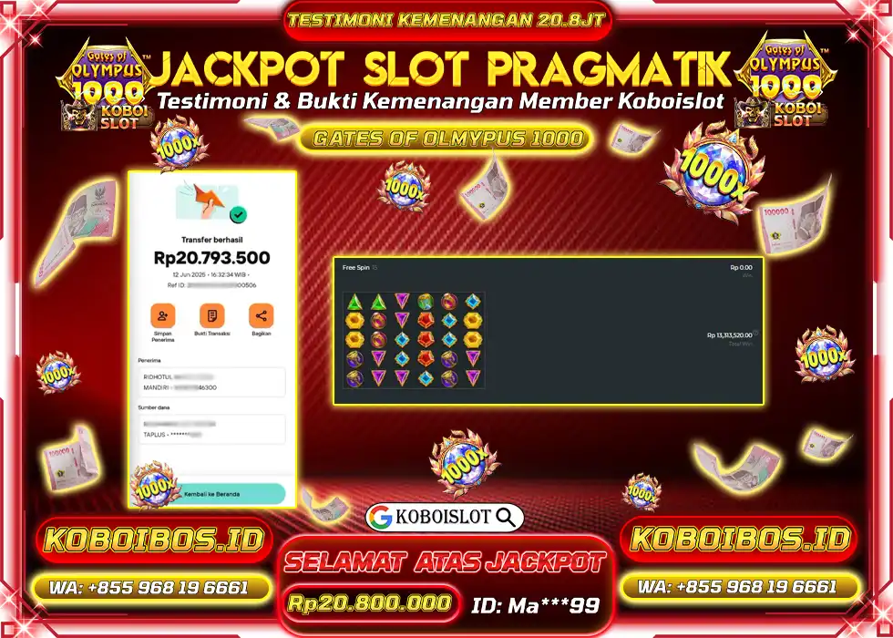 BUKTI KEMENANGAN SLOT GACOR GATES OF OLYMPUS 1000 Rp20.800.000,- LUNAS