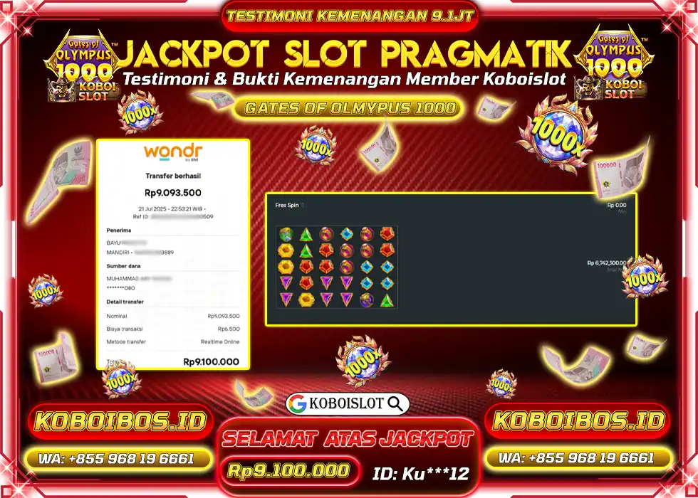 BUKTI KEMENANGAN SLOT GACOR GATES OF OLYMPUS 1000 Rp9.100.000,- LUNAS