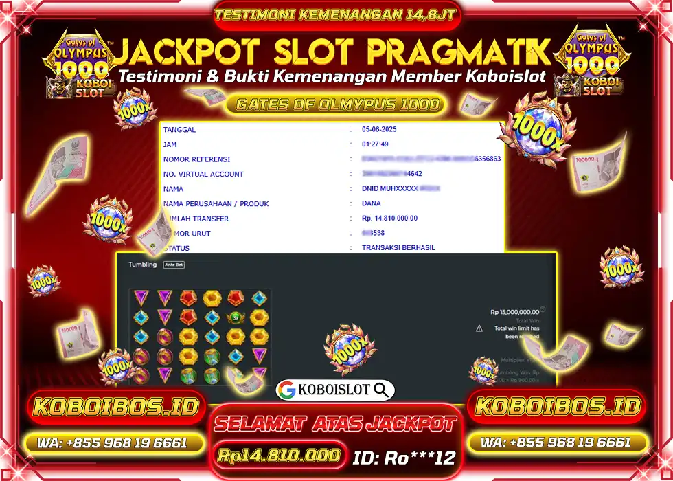 BUKTI KEMENANGAN SLOT GACOR GATES OF OLYMPUS 1000 Rp14.810.000,- LUNAS