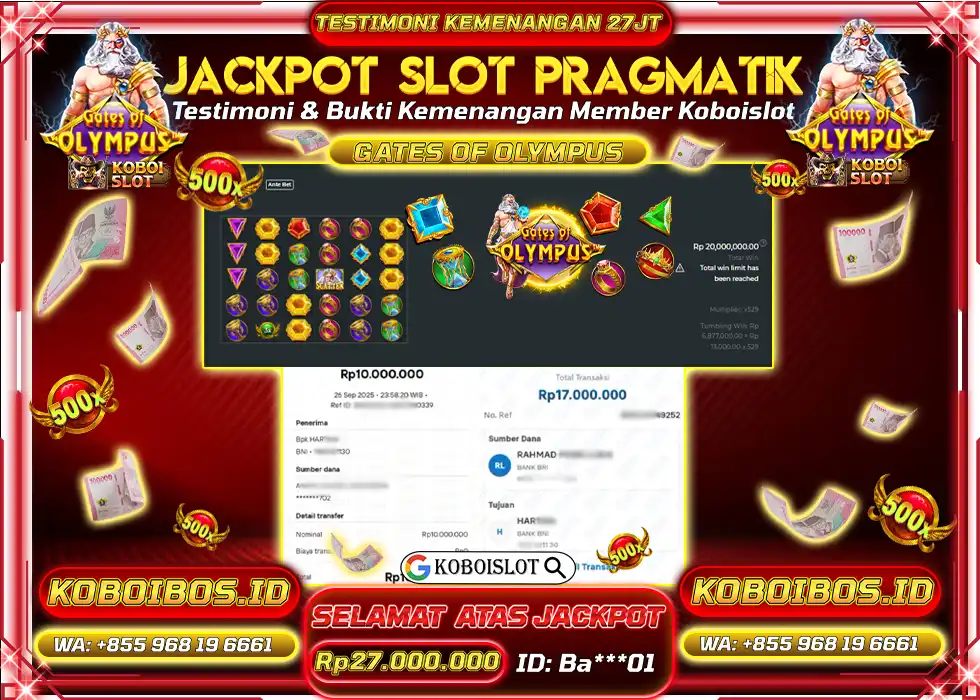 BUKTI KEMENANGAN SLOT GACOR GATES OF OLYMPUS Rp27.000.000,- LUNAS
