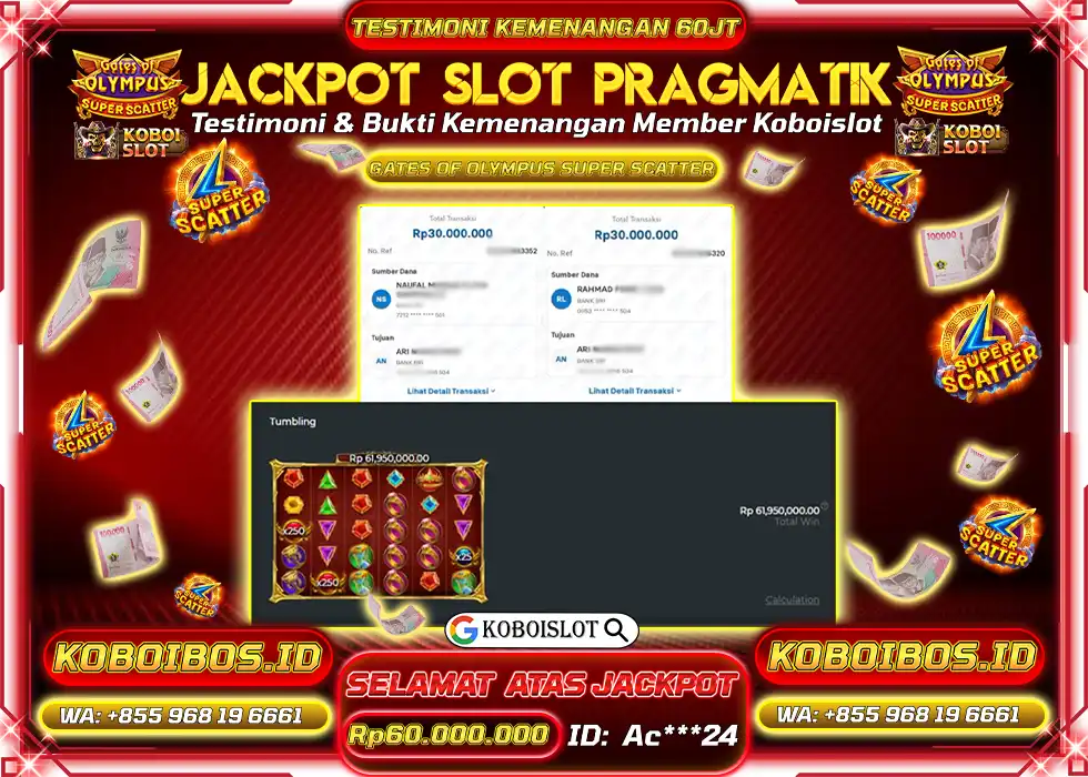 BUKTI KEMENANGAN SLOT GACOR GATES OF OLYMPUS SUPER SCATTER Rp60.000.000,- LUNAS
