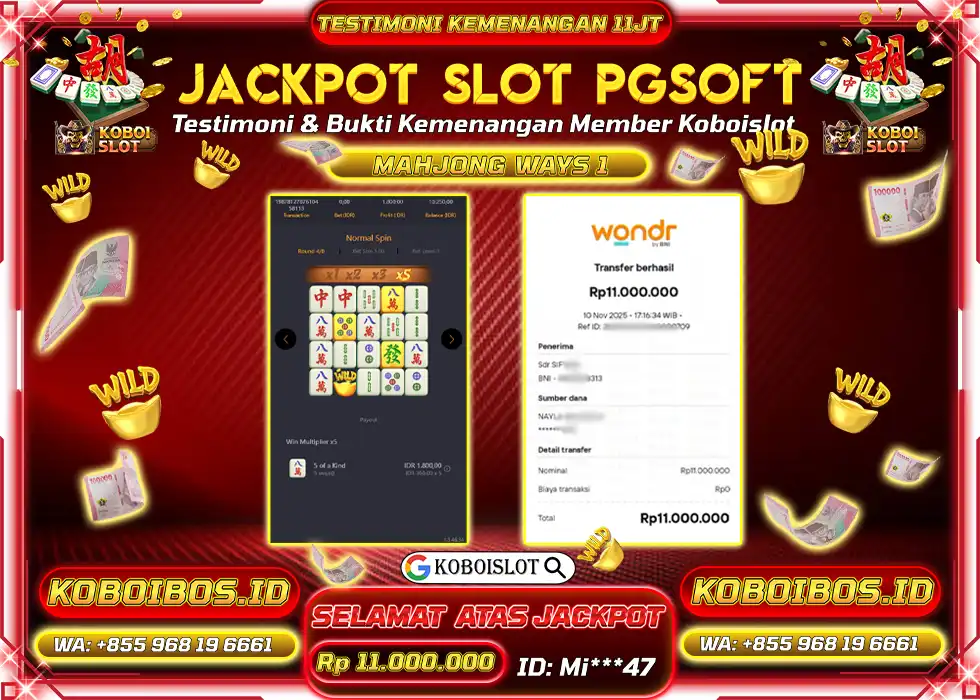 BUKTI KEMENANGAN Mi*** SLOT GACOR MAHJONG WAYS 1 Rp11.000.000,- LUNAS