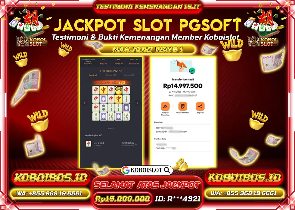 BUKTI KEMENANGAN R*** SLOT GACOR MAHJONG WAYS 1 Rp15.000.000,- LUNAS