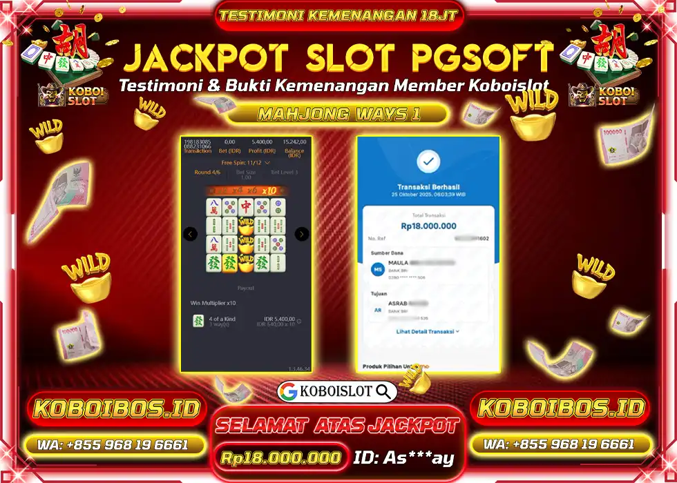 BUKTI KEMENANGAN As*** SLOT GACOR MAHJONG WAYS 1 Rp18.000.000,- LUNAS