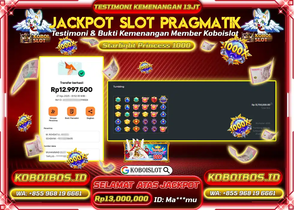 BUKTI KEMENANGAN SLOT GACOR STARLIGHT PRINCESS 1000 Rp13.000.000,- LUNAS