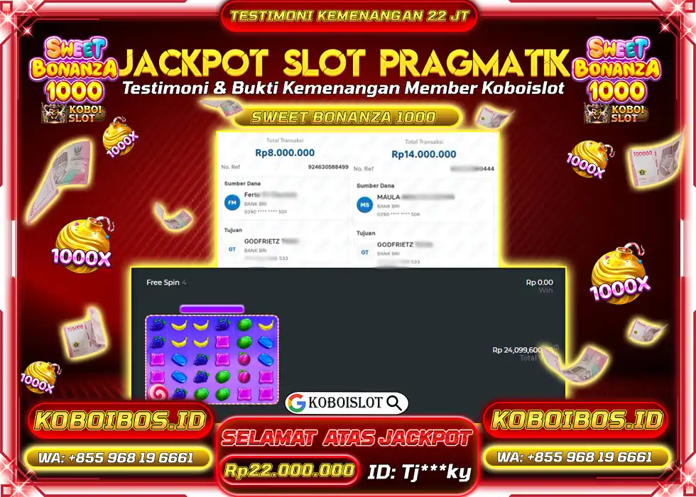 BUKTI KEMENANGAN SLOT SWEET BONANZA 1000 Rp22.000.000,- LUNAS