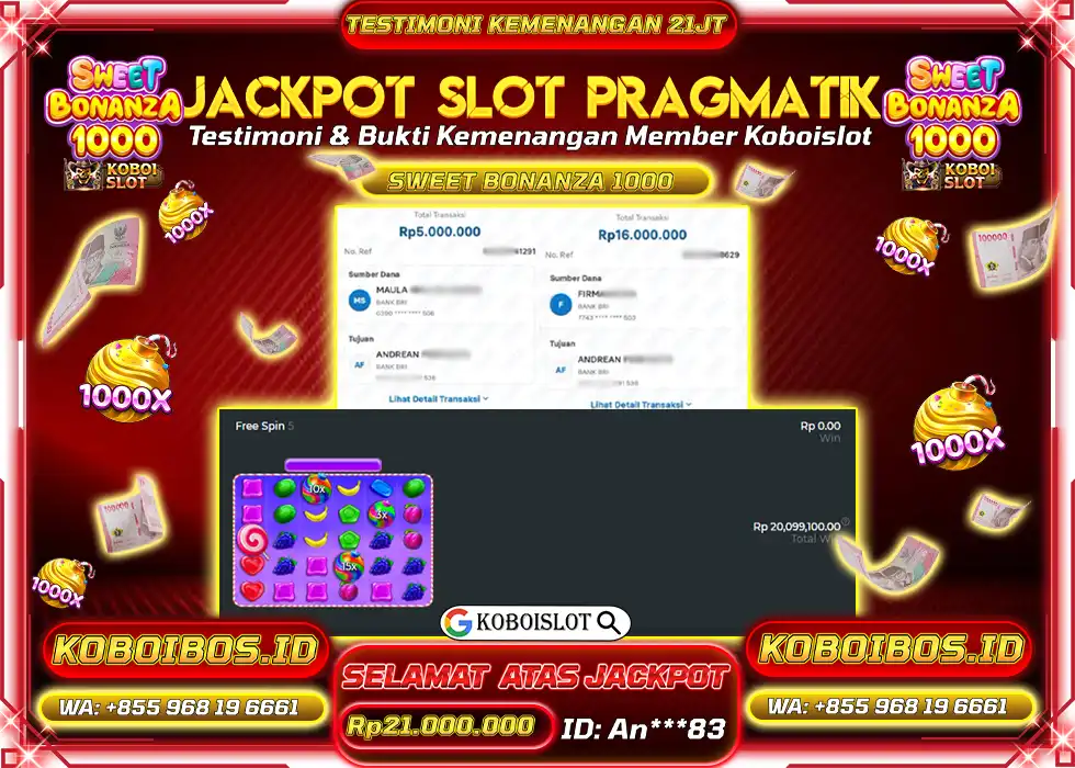 BUKTI KEMENANGAN SLOT SWEET BONANZA 1000 Rp21.000.000,- LUNAS