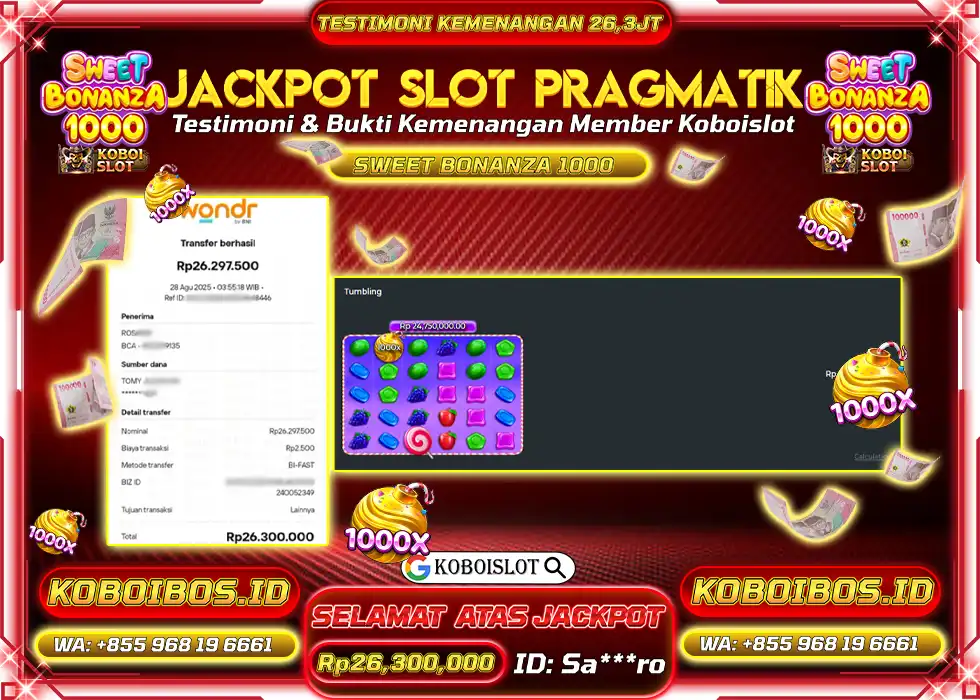 BUKTI KEMENANGAN SLOT GACOR SWEET BONANZA 1000 Rp26.300.000,- LUNAS