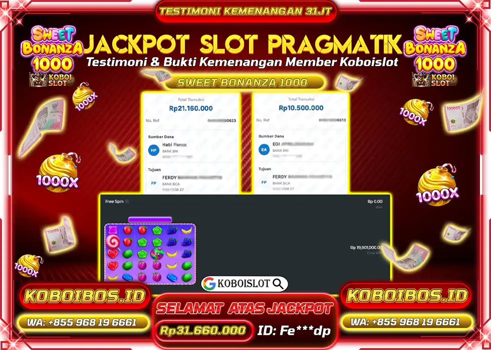 BUKTI KEMENANGAN SLOT GACOR SWEET BONANZA 1000 Rp31.660.000,- LUNAS