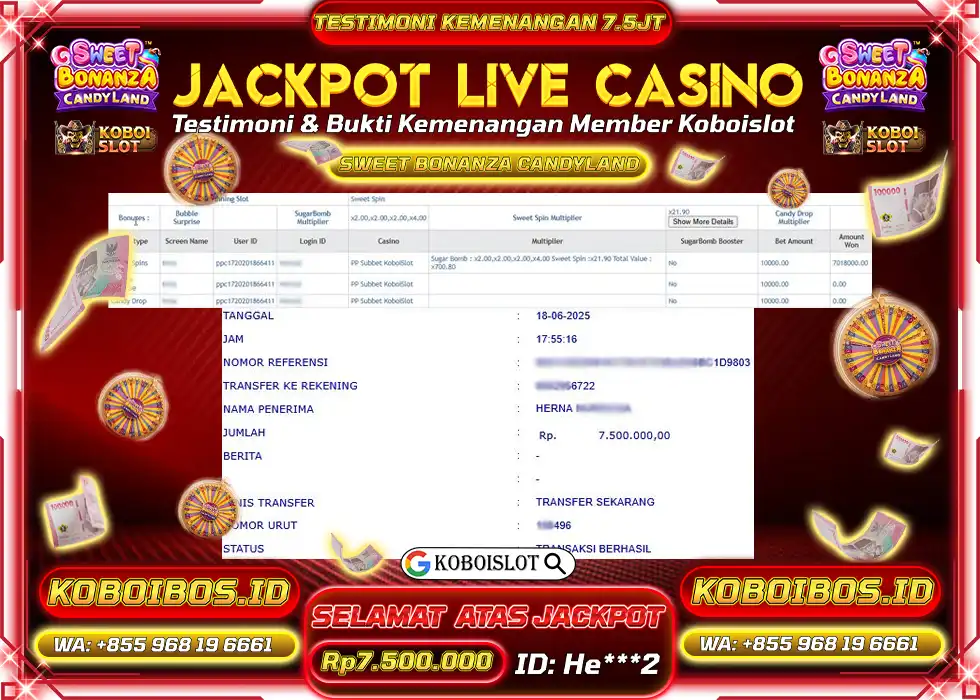 BUKTI KEMENANGAN LIVE CASINO SWEET BONANZA CANDYLAND Rp10.000.000,- LUNAS