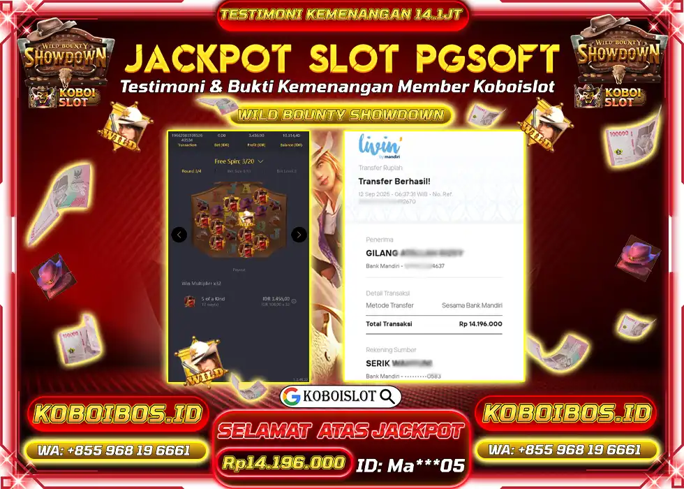 BUKTI KEMENANGAN SLOT GACOR WILD BOUNTY SHOWDOWN Rp14.196.000,- LUNAS